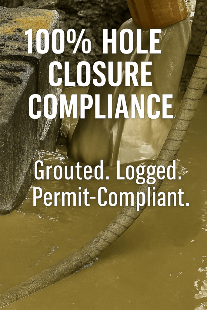 Grouting drill hole to meet state ESG permitting compliance
